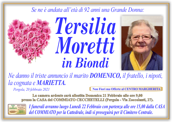 manifesto funebre di Moretti Tersilia