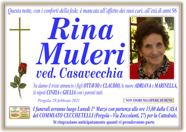 manifesto funebre di Muleri Rina