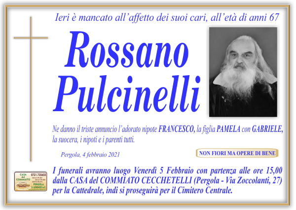 manifesto funebre di Pulcinelli Rossano