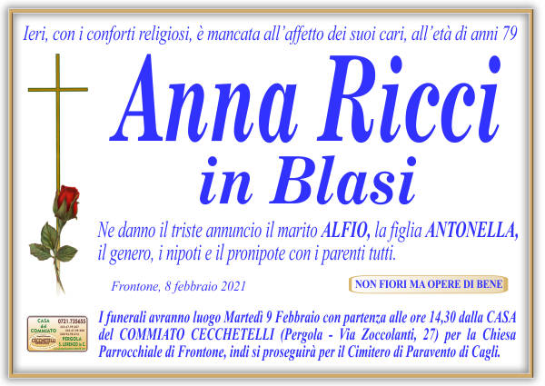 manifesto funebre di Ricci Anna