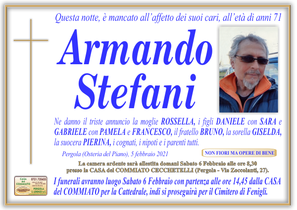 manifesto funebre di Stefani Armando