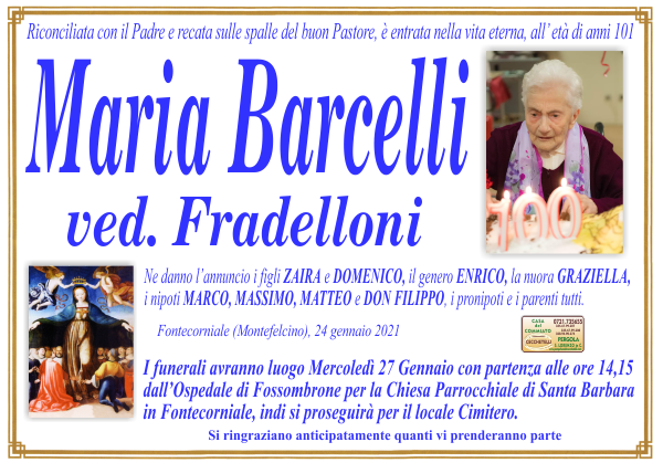 manifesto funebre di Barcelli Maria