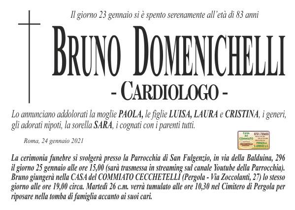 manifesto funebre di Domenichelli Bruno