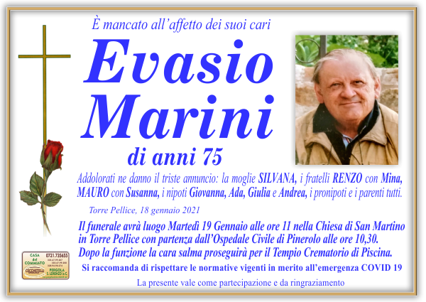 manifesto funebre di Marini Evasio