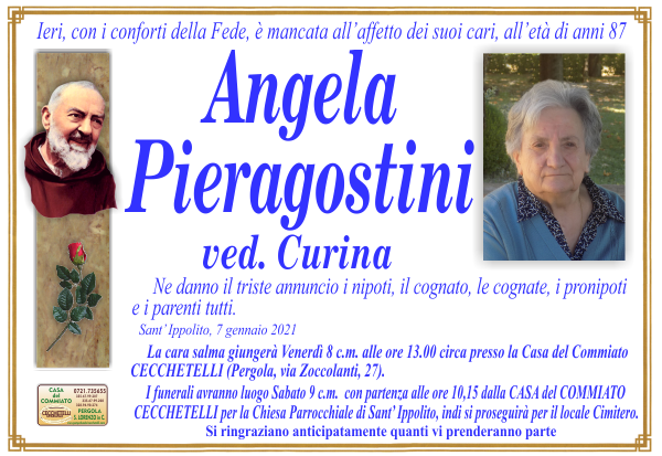 manifesto funebre di Pieragostini Angela