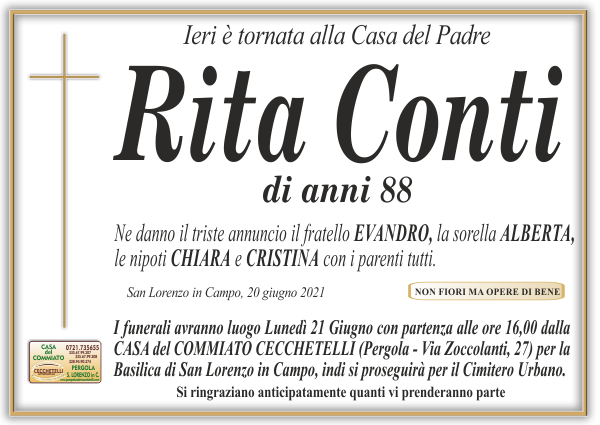 manifesto funebre di Conti Rita