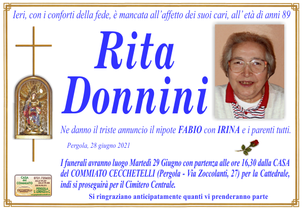 manifesto funebre di Donnini Rita