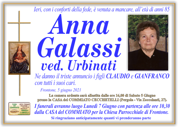manifesto funebre di Galassi Anna