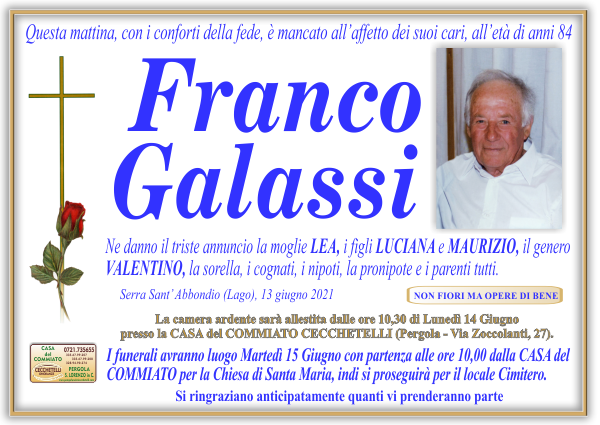 manifesto funebre di Galassi Franco