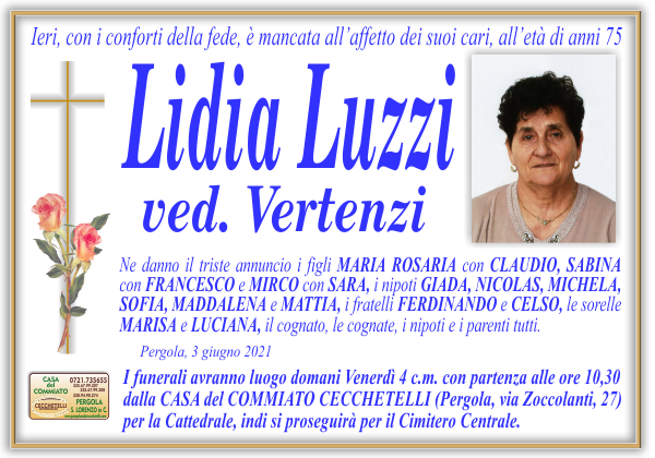 manifesto funebre di Luzzi Lidia