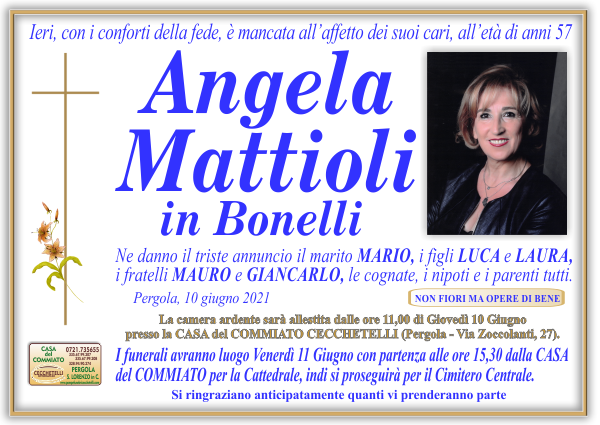 manifesto funebre di Mattioli Angela