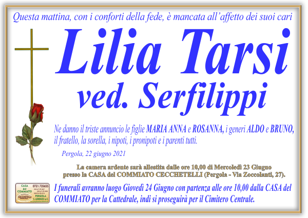 manifesto funebre di Tarsi Lilia