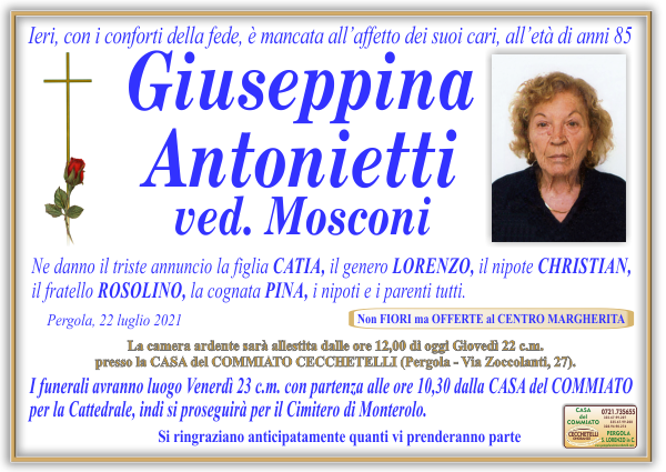 manifesto funebre di Antonietti Giuseppina