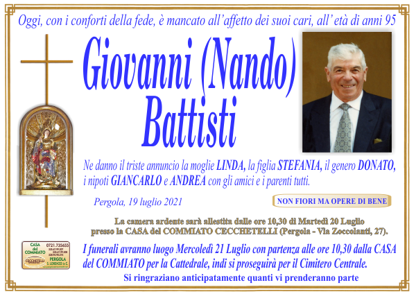 manifesto funebre di Battisti Giovanni