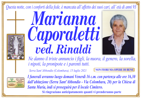 manifesto funebre di Caporaletti Marianna