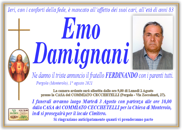 manifesto funebre di Damignani Emo