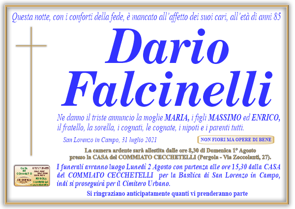 manifesto funebre di Falcinelli Dario