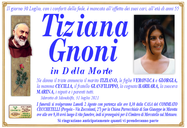 manifesto funebre di Gnoni Tiziana