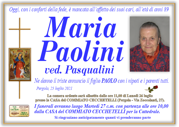 manifesto funebre di Paolini Maria