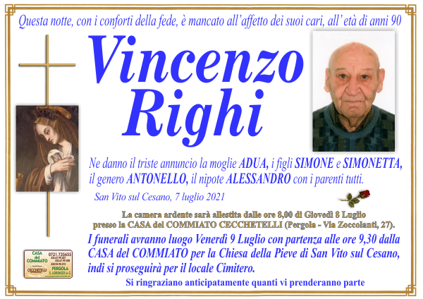 manifesto funebre di Righi Vincenzo