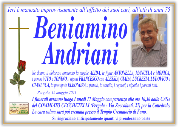 manifesto funebre di Andriani Beniamino
