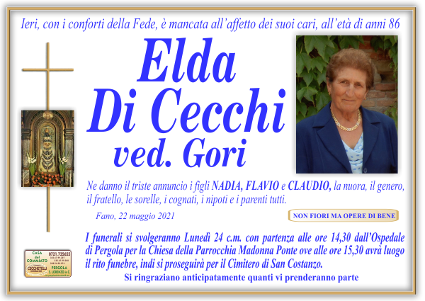 manifesto funebre di Di Cecchi Elda