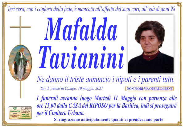 manifesto funebre di Tavianini Mafalda