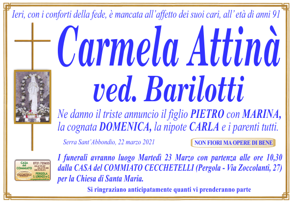 manifesto funebre di Attina Carmela