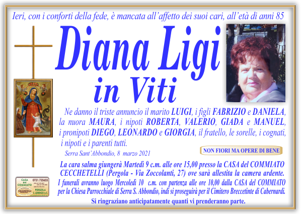 manifesto funebre di Ligi Diana