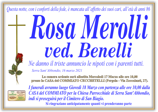 manifesto funebre di Merolli Rosa
