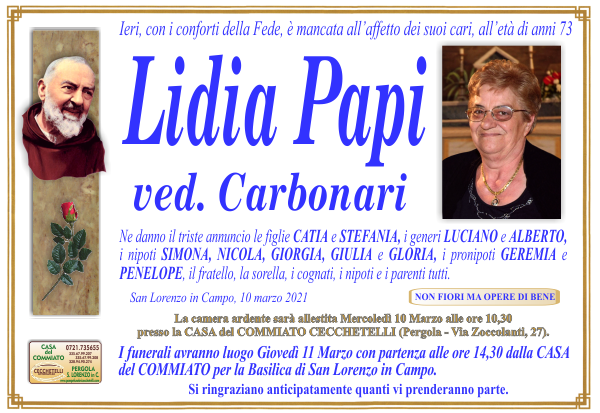 manifesto funebre di Papi Lidia