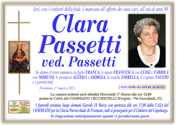 manifesto funebre di Passetti Clara