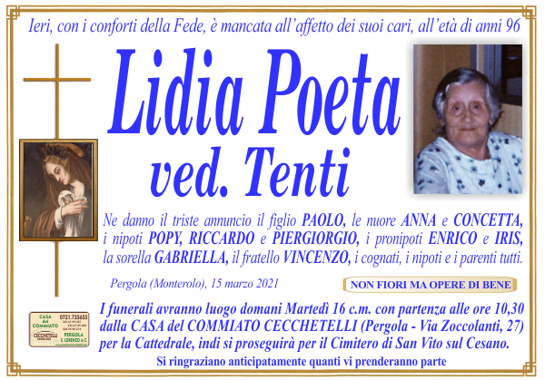 manifesto funebre di Poeta Lidia