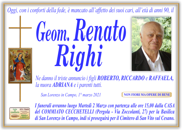 manifesto funebre di Righi Renato