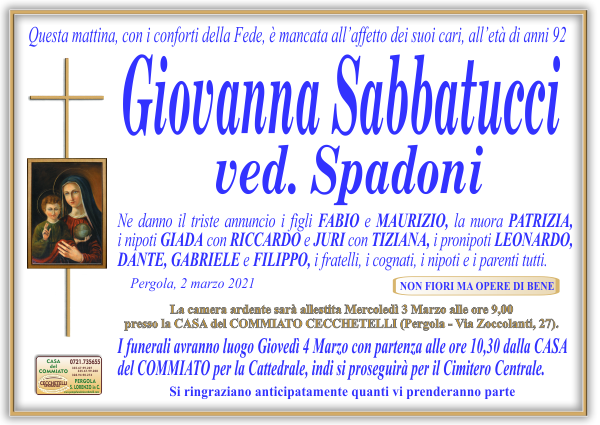 manifesto funebre di Sabbatucci Giovanna