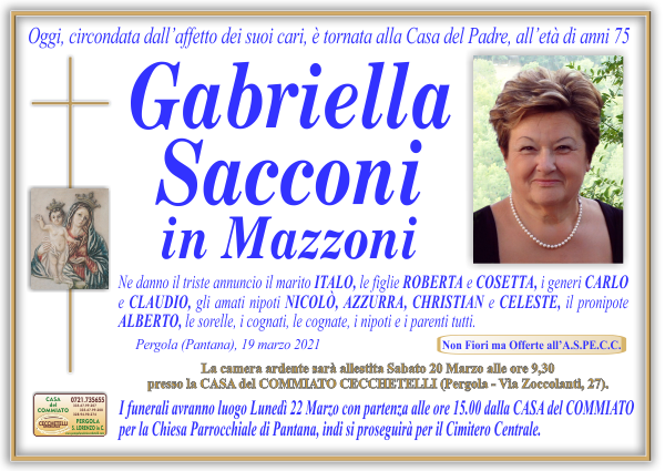 manifesto funebre di Sacconi Gabriella