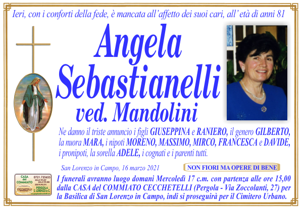manifesto funebre di Sebastianelli Angela