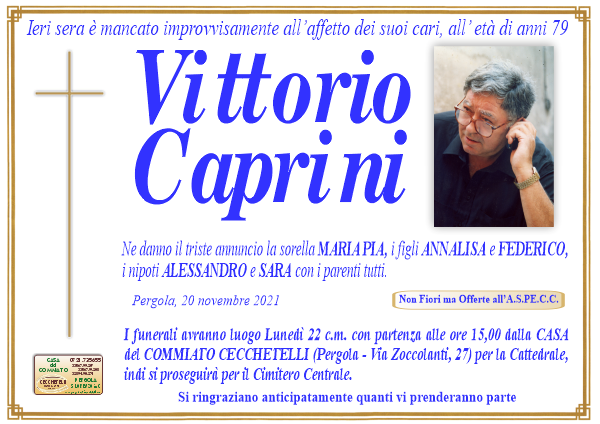 manifesto funebre di Caprini Vittorio