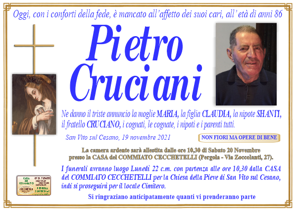 manifesto funebre di Cruciani Pietro