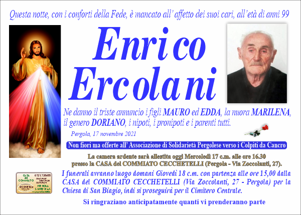 manifesto funebre di Ercolani Enrico