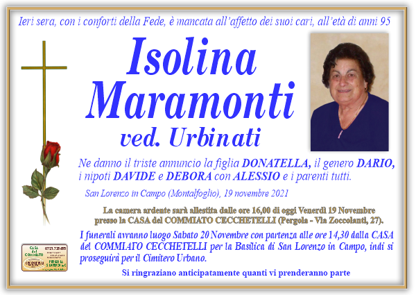 manifesto funebre di Maramonti Isolina