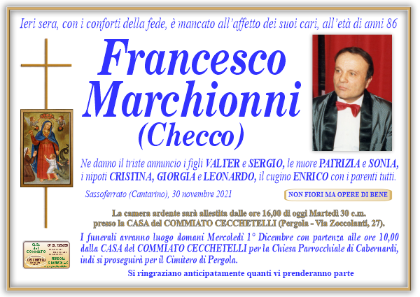 manifesto funebre di Marchionni Francesco