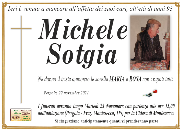 manifesto funebre di Sotgia Michele