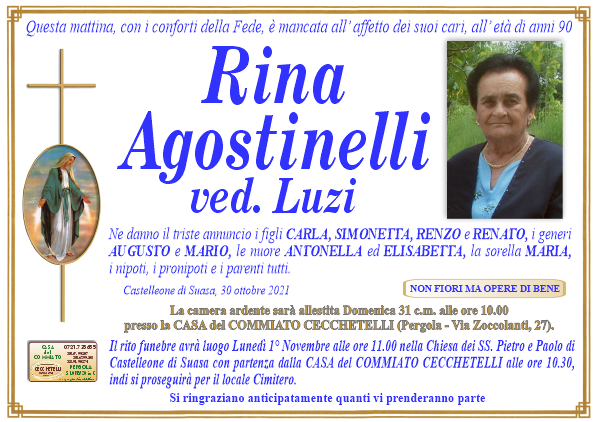manifesto funebre di Agostinelli Rina