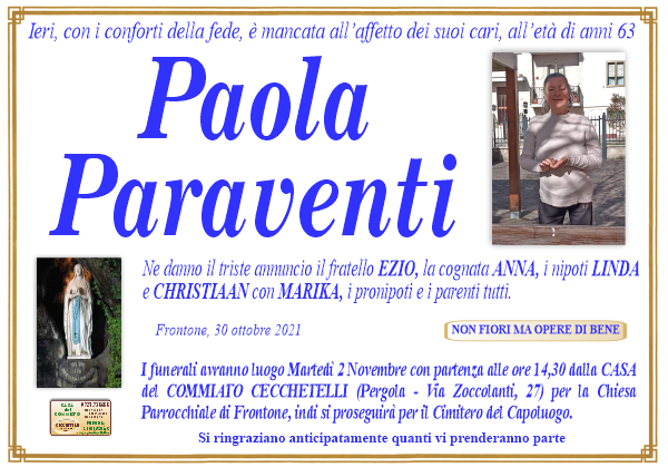 manifesto funebre di Paraventi Paola