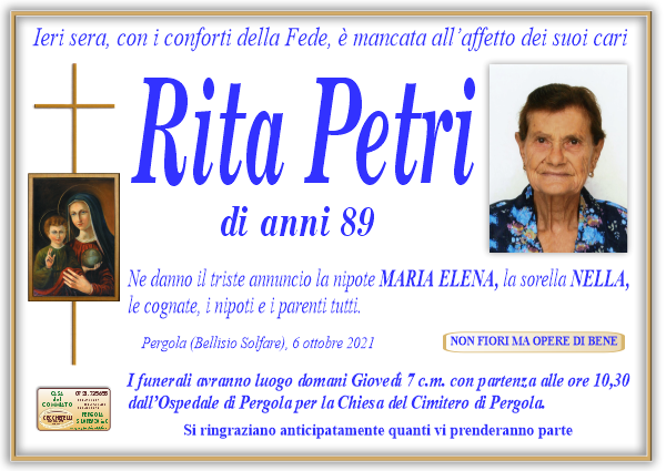manifesto funebre di Petri Rita