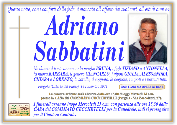 manifesto funebre di Sabbatini Adriano