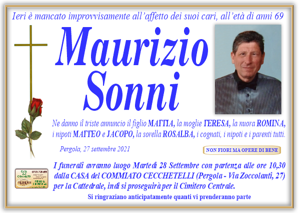 manifesto funebre di Sonni Maurizio