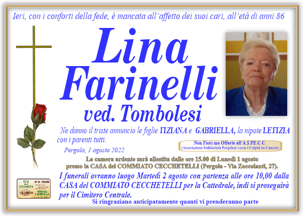 manifesto funebre di Farinelli Lina