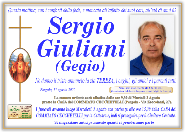 manifesto funebre di Giuliani Sergio